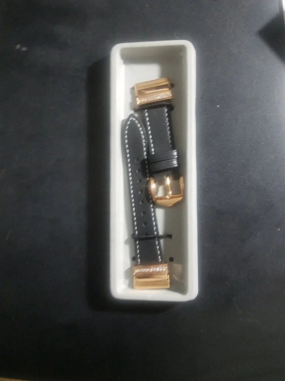 Replacement Black Leather Watch Band with Rose Gold DiamondsFitbit Versa 3 Or 4